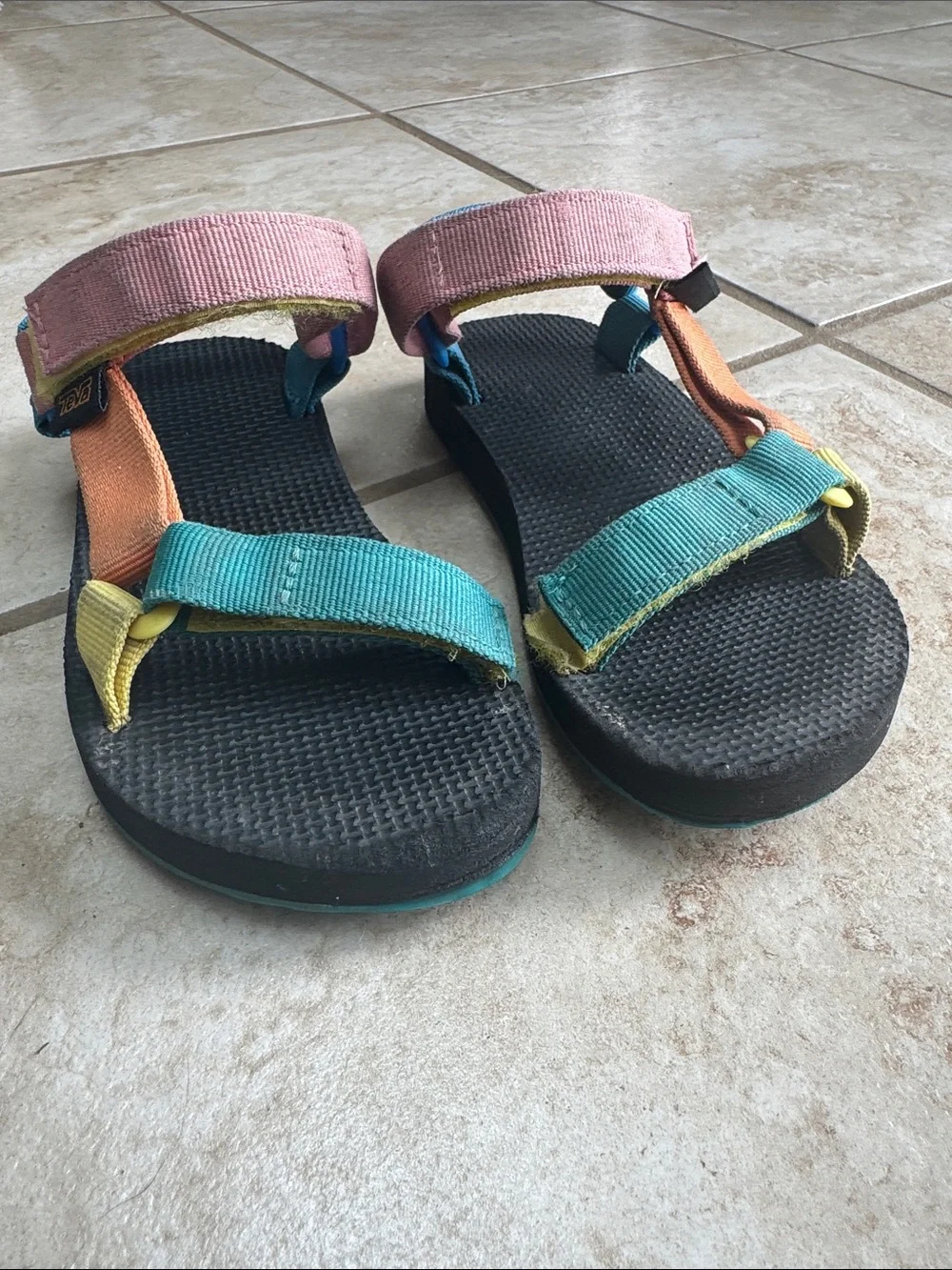 Teva Kids Multicolor Strap Sport Sandals in Pink, Teal, Orange, Yellow